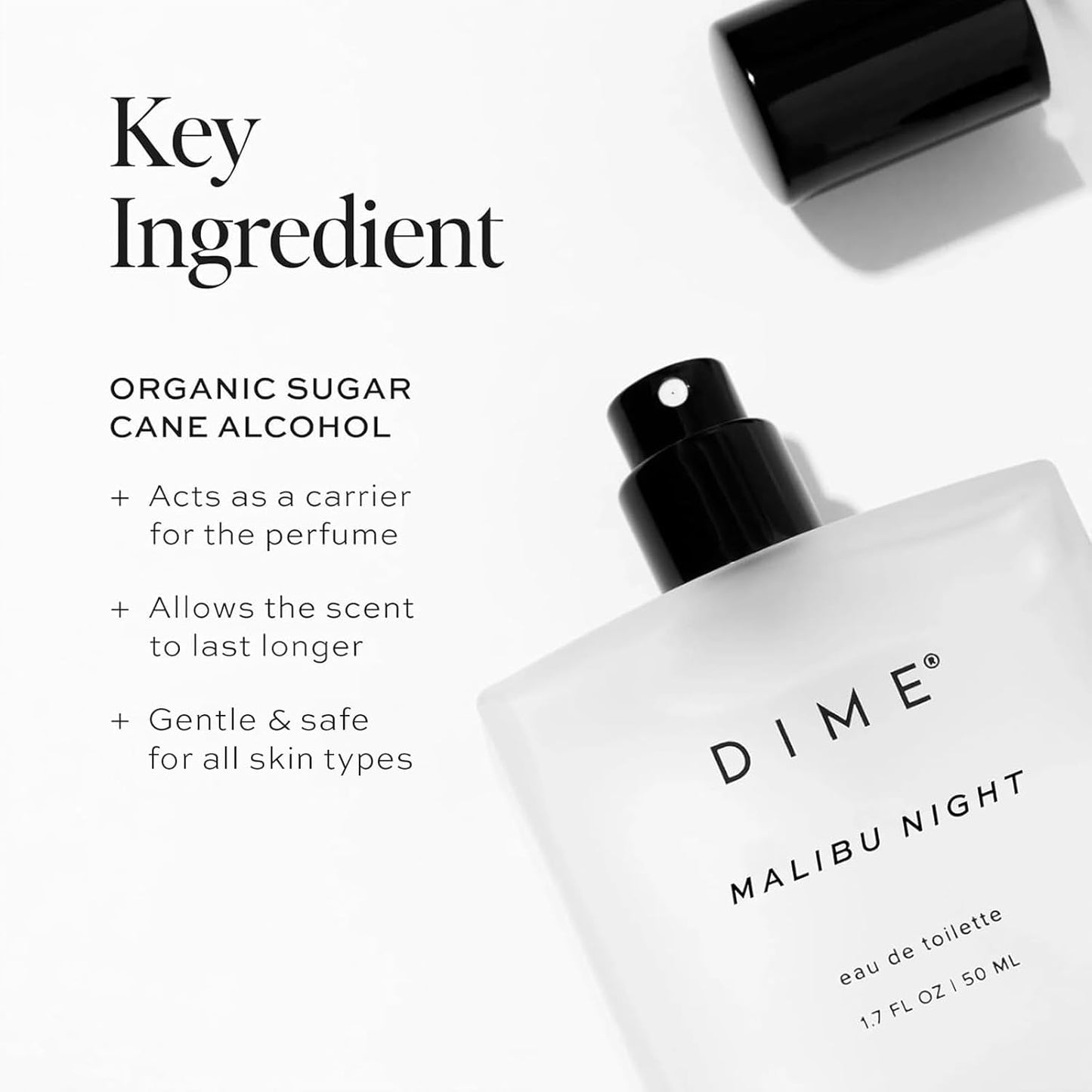 Dime Beauty Perfume Malibu Night, 1.7 oz / 50 ml - Light and Floral Musk Scent, Hypoallergenic, Clean Perfume, Eau de Toilette For Women