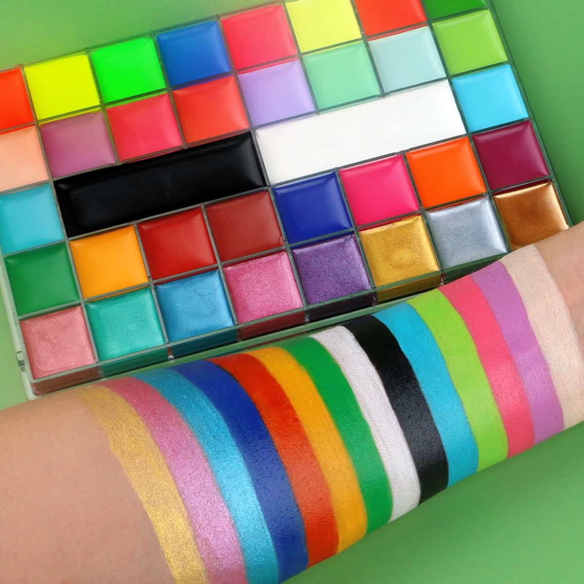 Face Painting Kit Professional Face Body Paint Oil Palette 36 Colors Include 8 UV Glow Colors Brushes Glitter Gel Sponges Facepaint Sticks Gems Stickers For Kids and Adult