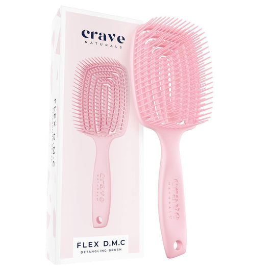 Crave Naturals FLEX DMC Detangling Brush for Thick Hair - Glide Thru Detangling Brush - Hair Brush Detangler for All Hair Types - Flexible Layers Square Paddle Hairbrush - Pink - Comfort Grip
