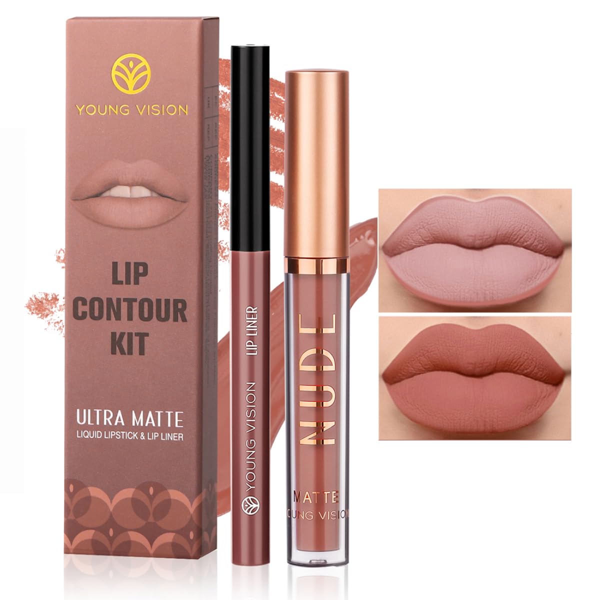 YOUNG VISION 6 Colors Matte Lipstick & Lip liner Combo Set, Matte Lip Makeup Srt - Durable, Waterproof, Long Wear, Cruelty Free for Girls, Women, Beginners Teenagers