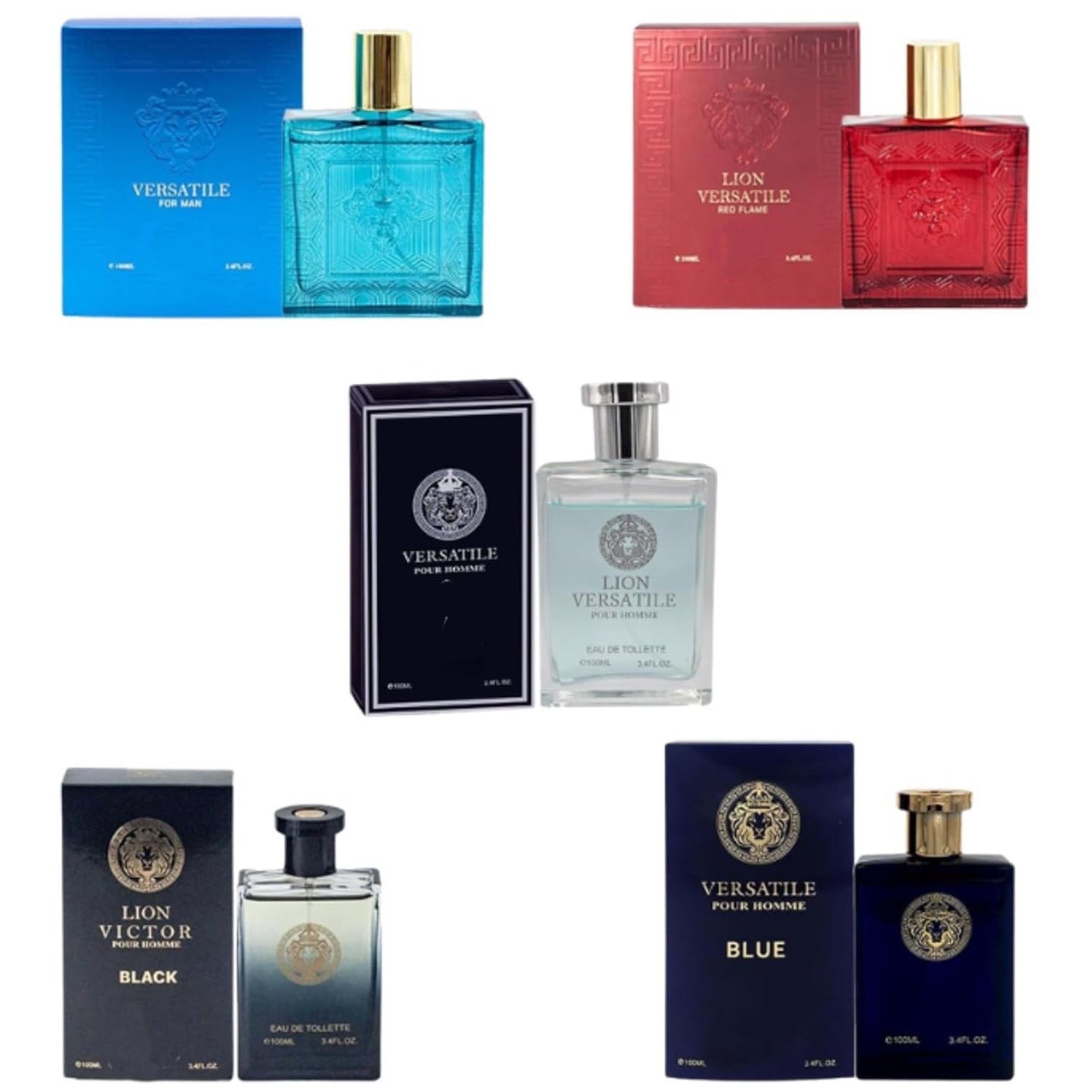 Lion Versatile Cologne for Men 3.4oz/100ml Each Scent Fresh Aromatic Floral Masculine Oriental Woody Notes Individually Boxed Fragrance for Men Pack of 5