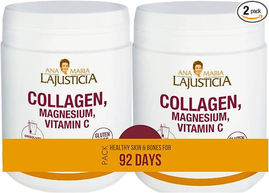 2 Pack - Ana Maria Lajusticia | Hydrolisate Collagen Powder with Magnesium and Vitamin C |for Healthy Skin, Nails, Hair and Ligaments | Natural Energy, Strawberry Flavour 350g