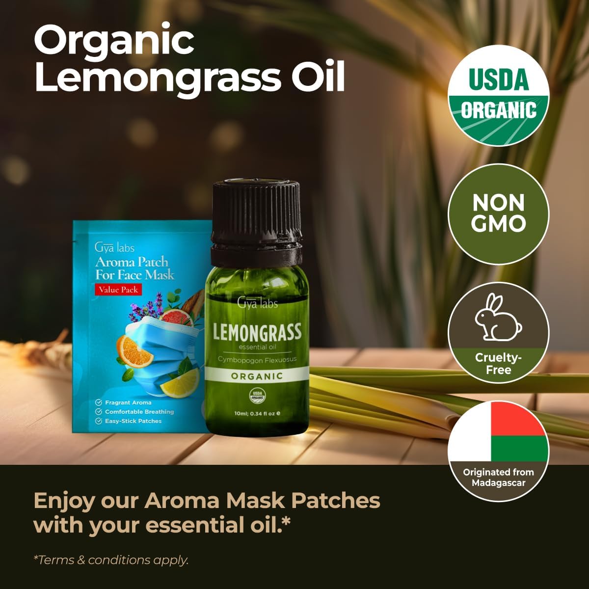 Gya Labs Organic Lemongrass Essential Oil - 0.34 Fl Oz - for Skin, Hair, Diffuser, Aromatherapy, DIY Candle Making Scents