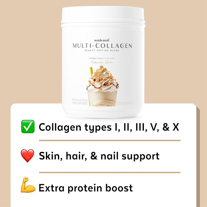 Delicious Vanilla Shake Collagen Protein Powder Mix | 5 Types 1,2,3,5 & 10 of Collagen in one Mix | Zero Sugar Formula | Hair, Skin and Joint Formula