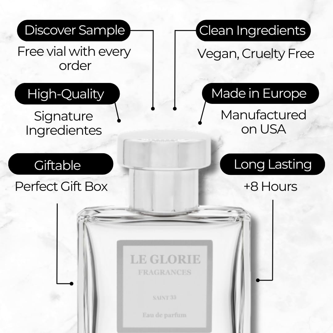 Inspired by L.e L.bo San.t.al 33, Saint 33 EDP, Long Lasting 12-14 Hours Perfume Spray for Men, Women, unisex, All Skin Types - Cruelty Free - 1.7 fl oz 50ml