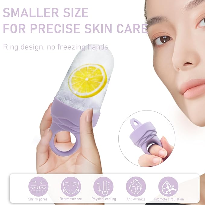Facial Ice Roller Silicone Mold Reusable for Women 1Pc Face and Eye Neck Cold Skin Care Tools Freezer De-puff Eyes Bag Reduce Migraine Pain - Purple