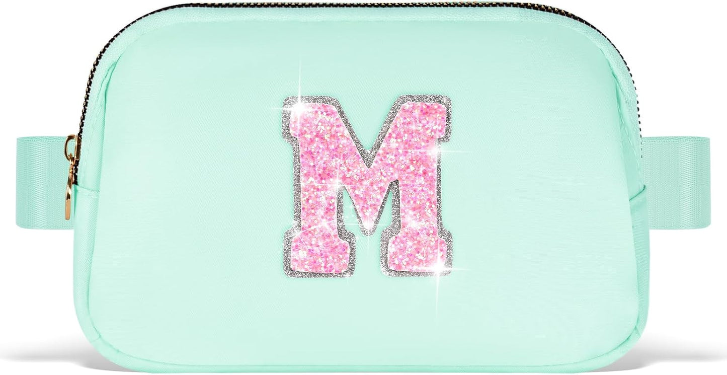 Fanny Pack Belt Bag Crossbody Bags with Initials Letter Patch Trendy Stuff for Teens Cute Stuff Birthday Gifts for Teenager Girls | Light Green,Initial M