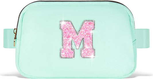 Fanny Pack Belt Bag Crossbody Bags with Initials Letter Patch Trendy Stuff for Teens Cute Stuff Birthday Gifts for Teenager Girls | Light Green,Initial M