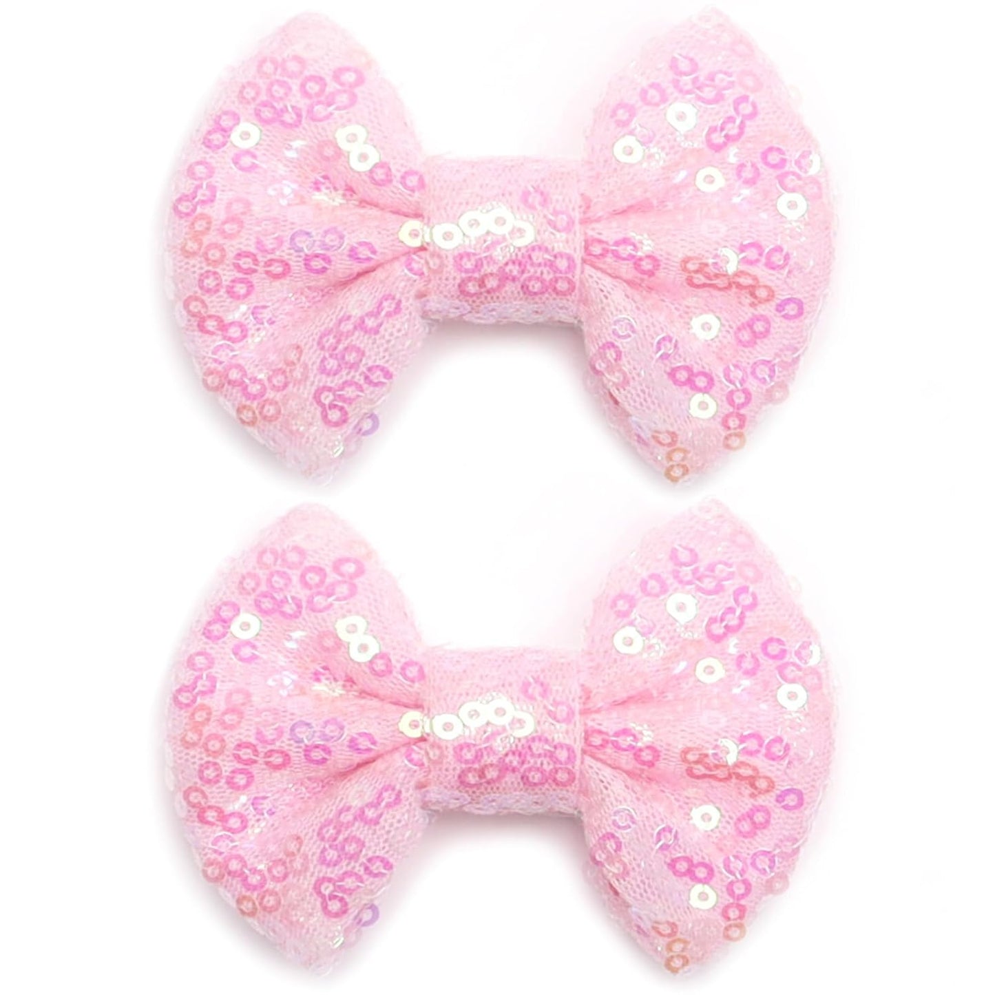 KISZU 3 Inch Glitter Hair Bows Clips, Sparkling Sequin Little Bow HairPins for Baby Girls Children Teens and Women (Light Pink)