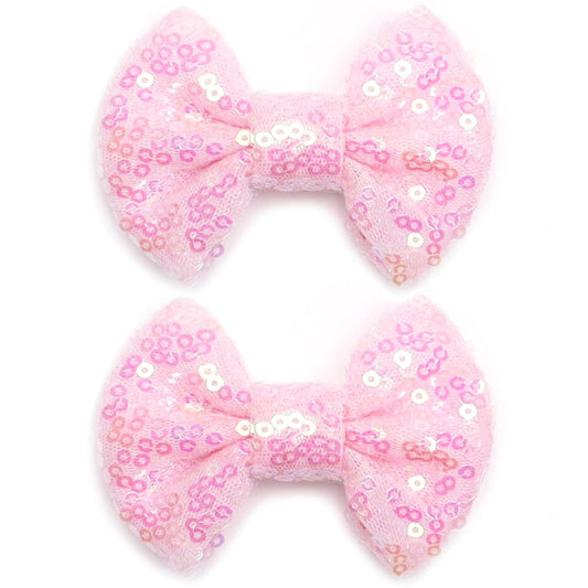 KISZU 3 Inch Glitter Hair Bows Clips, Sparkling Sequin Little Bow HairPins for Baby Girls Children Teens and Women (Light Pink)