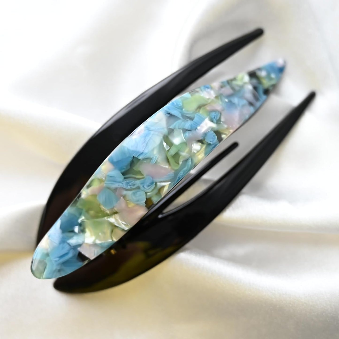 Handmade Celluloid French Design Tortoise Shell Barrettes Side-slide Opening Duck Luxury Fashion Accessories Hair Clip Claw for Women (mint green)