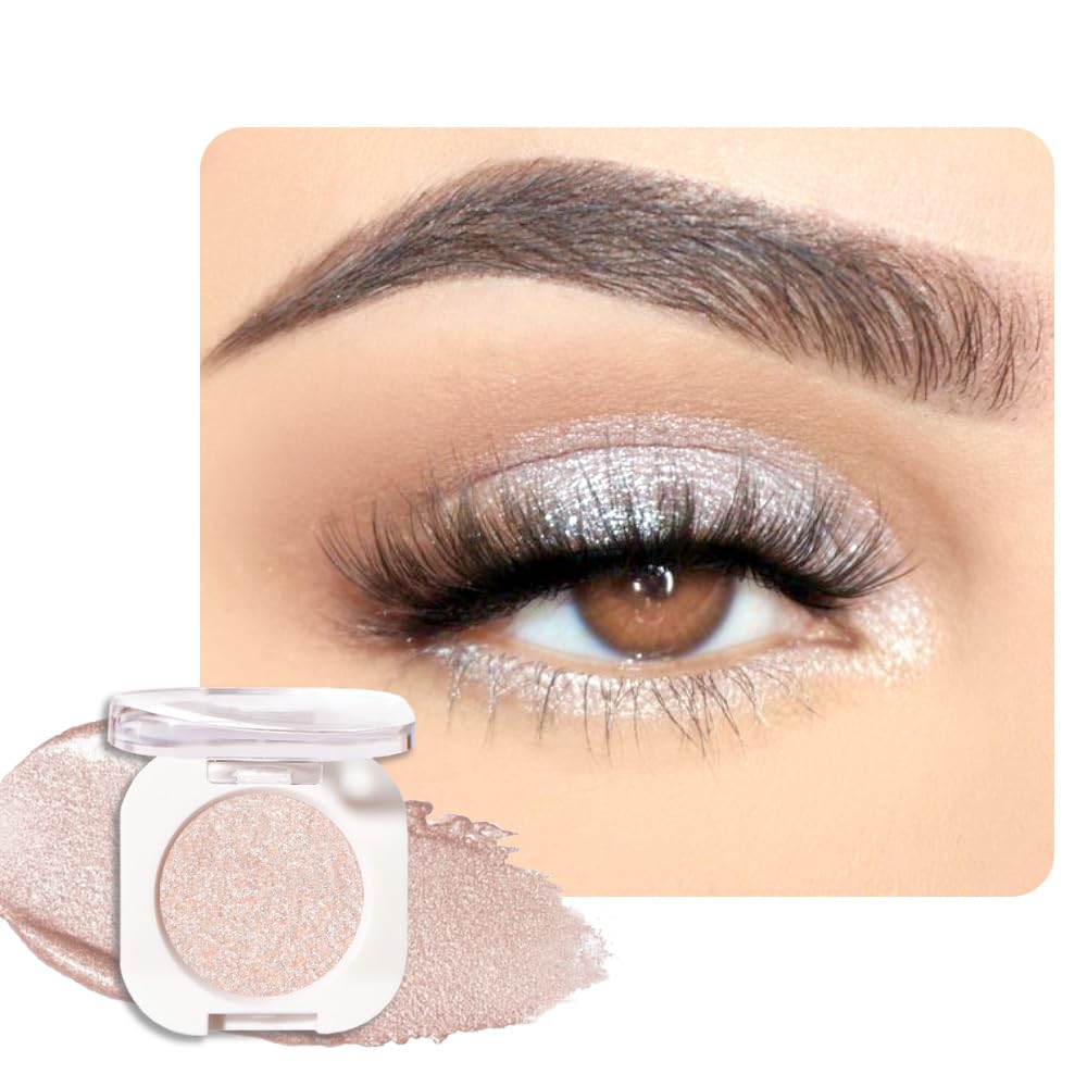 Sheer White Sparkle Single Eyeshadow, Lightweight Blendable Mini Eye Shadow for Older Women, Monochrome Eyeshadow Palette Makeup Pigmented Waterproof, Vegan & Cruelty-Free, 23
