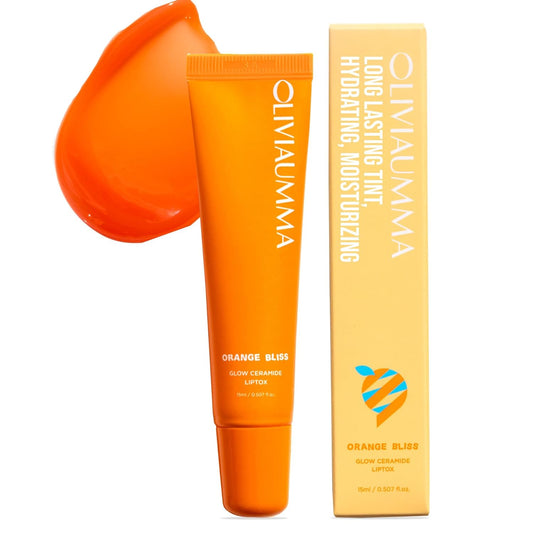 Olivia Umma Orange Bliss Glow Ceramide Liptox – Moisturizing Korean Lip Gloss for Women to Hydrate and Glow with Shea Butter & Ceramides – Lipgloss for Dry, Chapped Lips – 15 ml