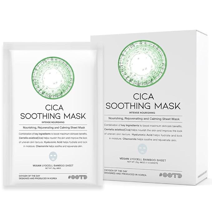Cica Calming Mask for Face Sensitive Irritated Skin, Soothing, Moisturizing, Korean Anti Aging Face Mask, Eve Vegan, Chamomile, Hyaluronic Acid 10EA