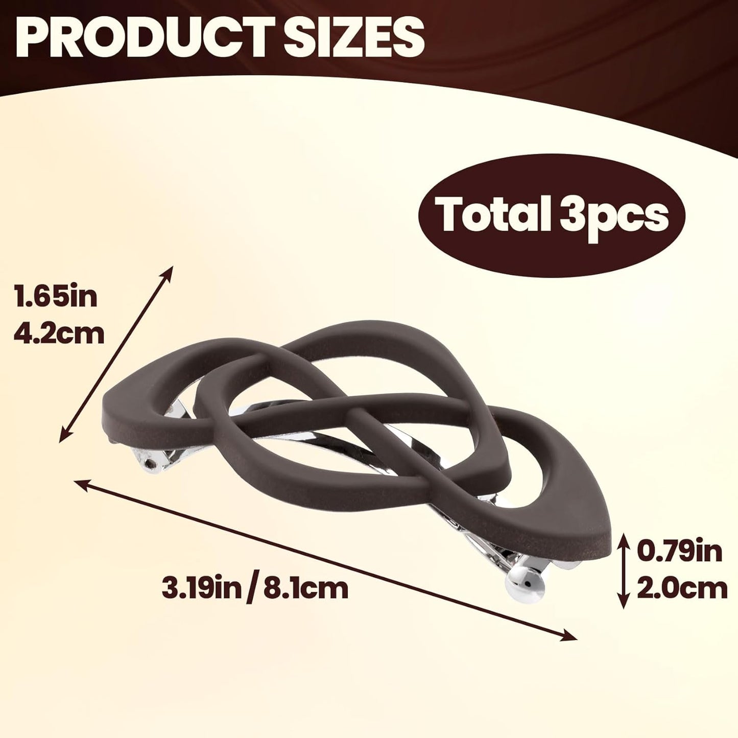 3 Pcs Vintage French Barrette Clips, Decorative Strong Hold Grip Barrette Hair Clip, No Slip Styling French Hair Accessories for Women (Black+Brown+Dark Blue)