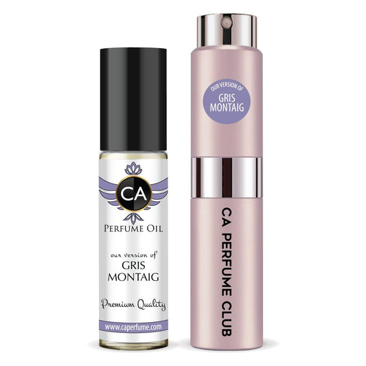 CA Perfume Duo Impression of Gris Montaig For Women Perfume Layering Set Long Lasting Travel Size EDP + Body Oil Roll-On Bottle 0.27 Fl Oz+0.33 Fl Oz