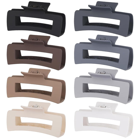 4.1 Inch Large Hair Clips 8 Pcs Square Claw Clips for Thick Hair Big Hair Claw Clips Acrylic Banana Jaw Clips Hair Accessories for Women and Girls -Grey Brown