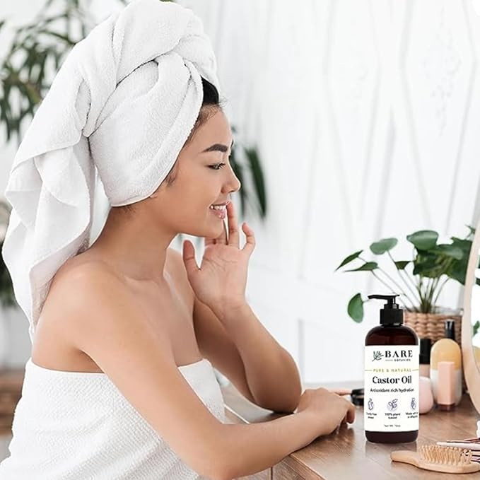 BARE BOTANICS 100% Pure Castor Body Oil 16 oz - Hexane Free & Natural for All Over Moisturization - Multipurpose Carrier Oil for DIY - Hydrate Dry Skin, Hair & Body - Vegan & Cruelty Free Beauty