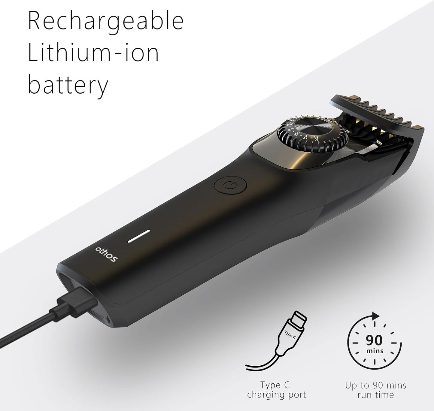 othos Hair Beard Trimmer,Cordless with Adjusting Wheel, USB Type C Rechargeable, 2 Guide Combs,Cleaning Brush