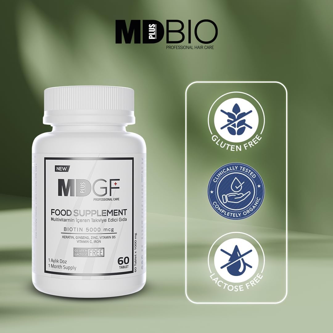 MD PLUS BIO Anti Hair Loss Vitamin Products - Supplement for Hair and Beard Growth - Men and Women with Biotin, Saw Palmetto, Collagen, Keratin, Ginseng and Vitamins -DHT Blocker