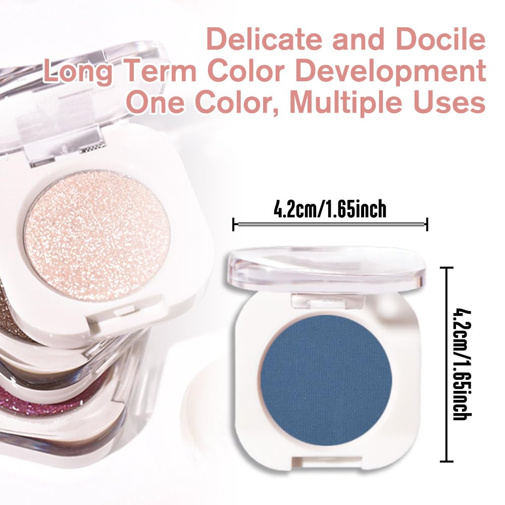 Blue Matte Single Eyeshadow, Lightweight Blendable Mini Eye Shadow for Older Women, Monochrome Eyeshadow Palette Makeup Pigmented Waterproof, Vegan & Cruelty-Free, 34