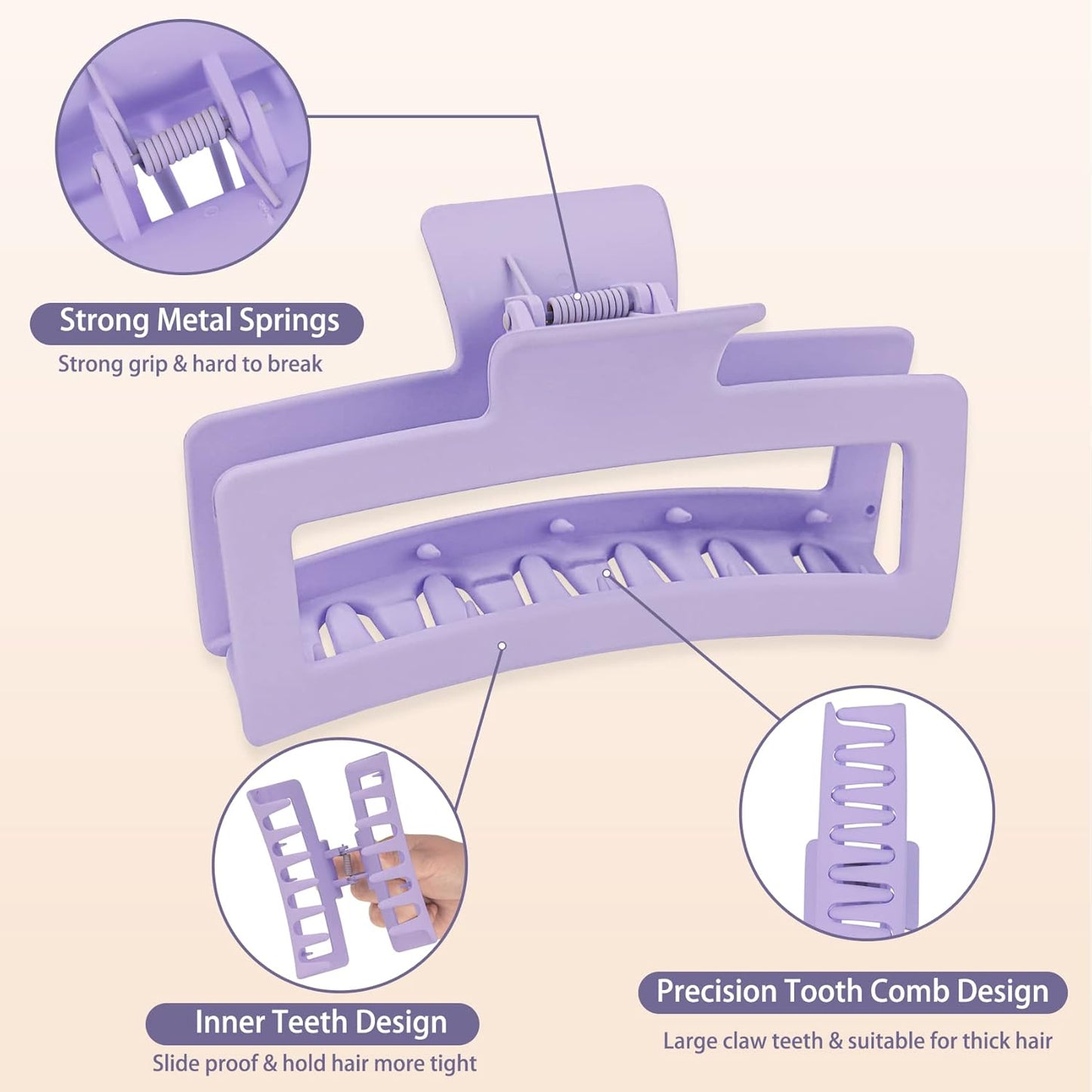 8PCS 5 Inch Extra Large Square Hair Clips, Matte Rectangular Claw Hair Clips for Women Girls, Strong Hold XL Jumbo Hair Clamps, Hair Accessories for Thick Long Curly Hair, 8 Colors