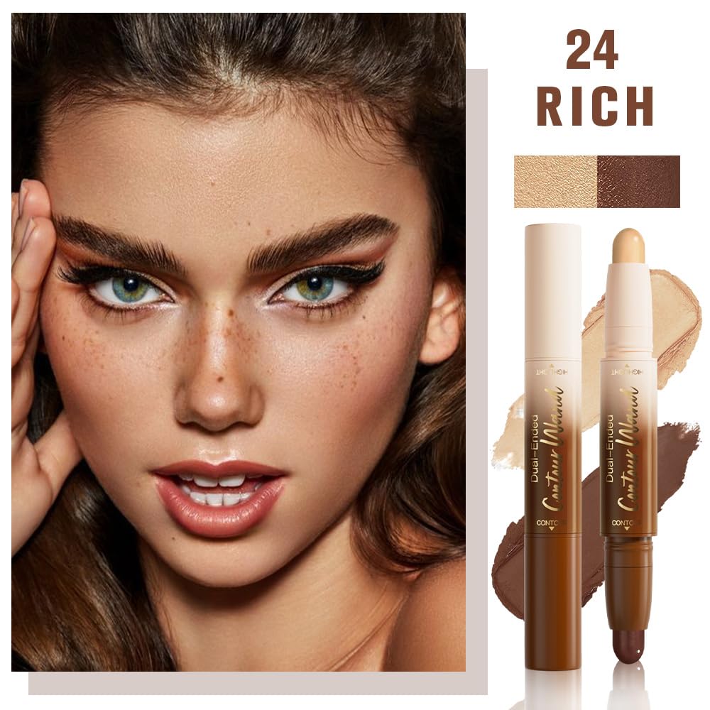 Nude Brown + Nude Contour Stick Dual Ended Face Body Makeup Waterproof no Transfer, 2 in 1 Cream Concealer Stick Contouring Makeup Kit, Nose Contour Bronzer Sticks Face Highlighter Make up