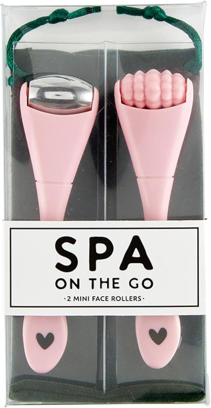 Bella Facial Roller Spa Set for Daily Skin Care Beauty Routine With Travel Bag, Stainless Steel Pink and Green - SET OF 2