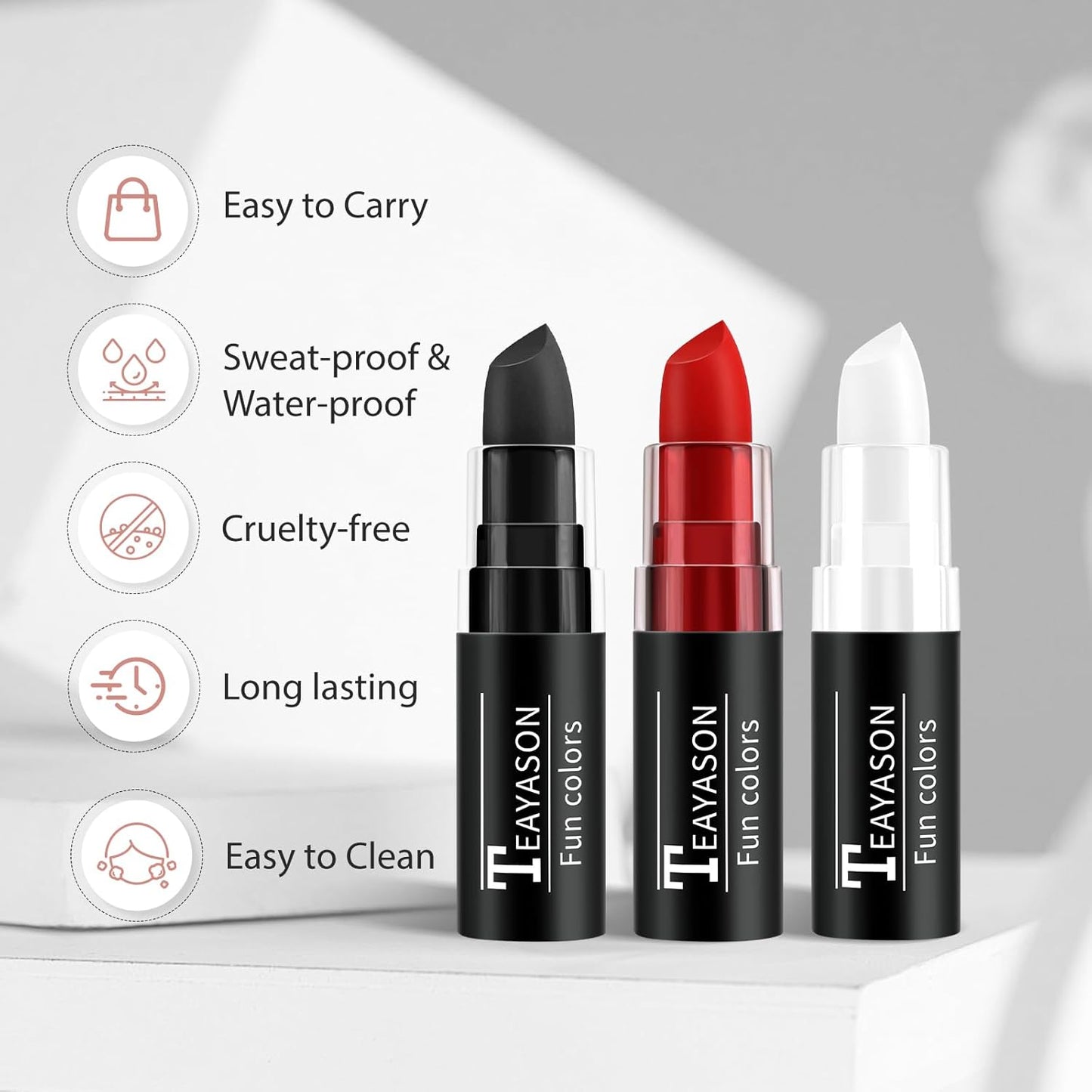 Black Red White Face Paint Halloween Makeup Kit, Matte Lipstick Set Football Baseball Eye Black Stick, Body Paint Face Makeup for Halloween Zombie Clown Vampire Skeleton Joker Cosplay