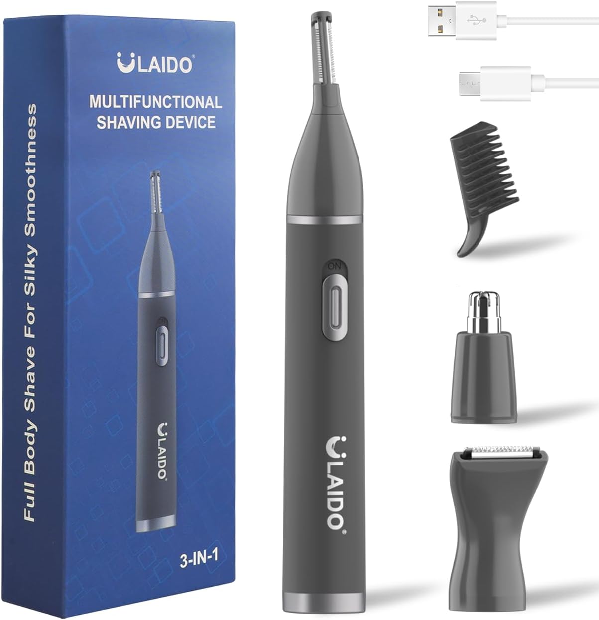 Nose and Ear Hair Trimmer for Men, Rechargeable 3 in 1 Hair Trimmers for Nose Ear Eyebrow & Body Detail Hair Removal, No Pull No Snag Men's Grooming with High Speed, 3 Heads