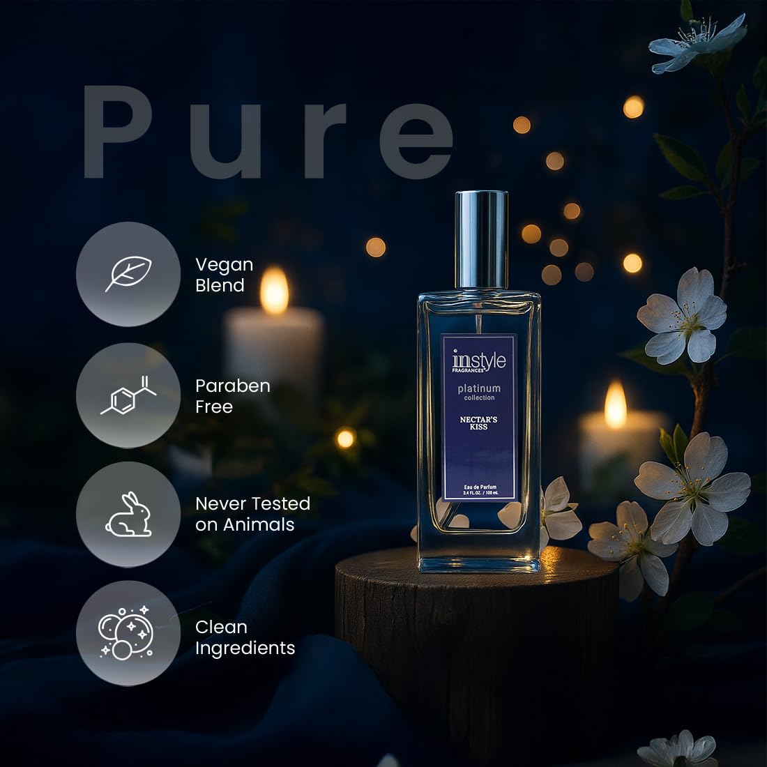 Instyle Fragrances Platinum Collection Nectar’s Kiss, Premium Women’s Eau de Parfum, CLEAN, Vegan, Paraben-Free, Never Tested on Animals, 3.4 Fluid Ounces