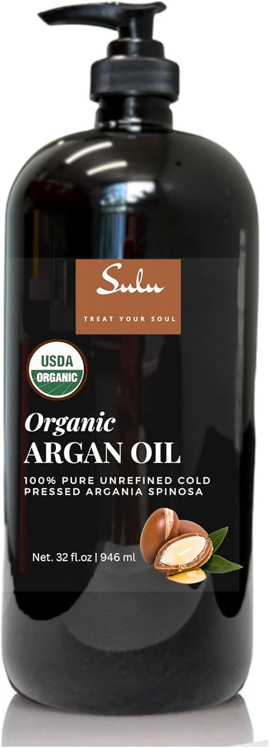 100% Pure Organic Cold Pressed Unrefined Virgin Moroccan Argan Oil (32 fl.oz)