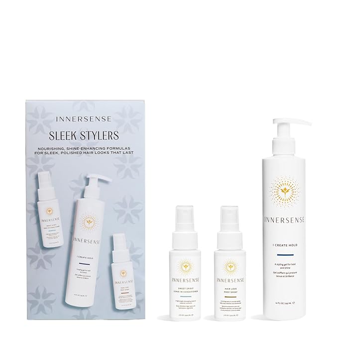 INNERSENSE Organic Beauty - Sleek Stylers Set | I Create Hold, Sweet Spirit Leave-In Conditioner, Hair Love Prep Spray | Non-Toxic, Cruelty-Free, Clean Haircare (3 piece set)