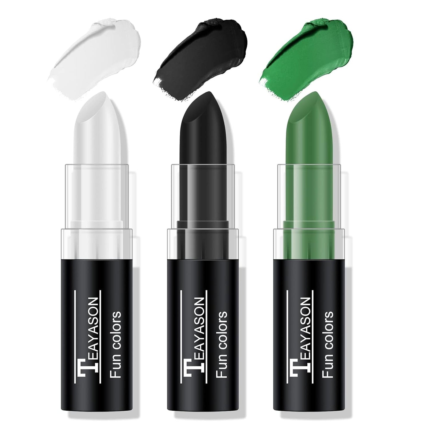 3 Colors White Black Green Face Body Paint Stick, Eye Black Lipstick Face Paint for Baseball/Football/Halloween/Costume Parties Accessories Vampire/Witch/Clown Makeup Face& Body Paint