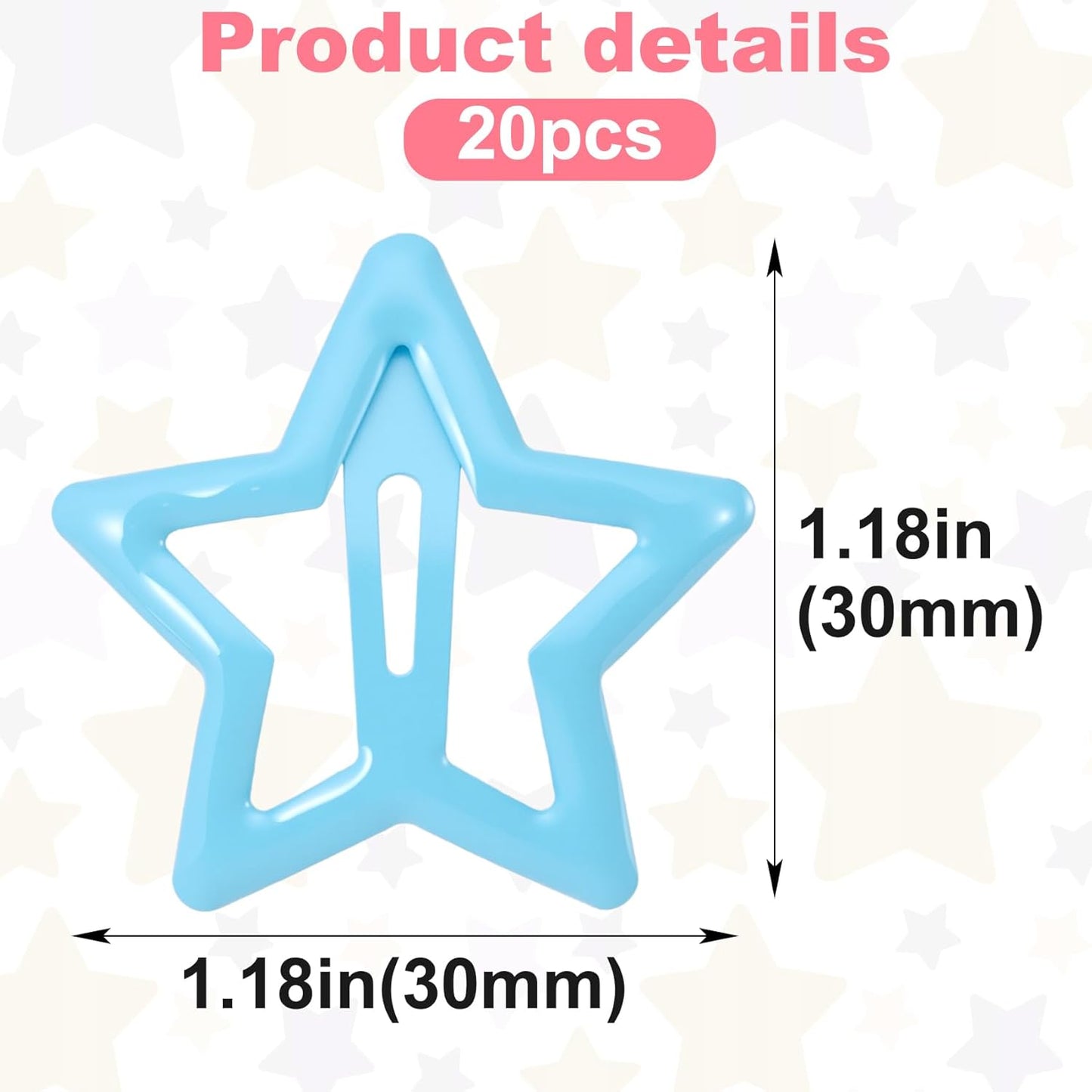 Joez Wonderful 20 Pcs Star Hair Clips, 1.18''/3cm Metal Snap Hair Clips, Cute Star Clips Hair Barrettes, Non-Slip Fashion Stars Hair Accessories for Women (Light Blue)