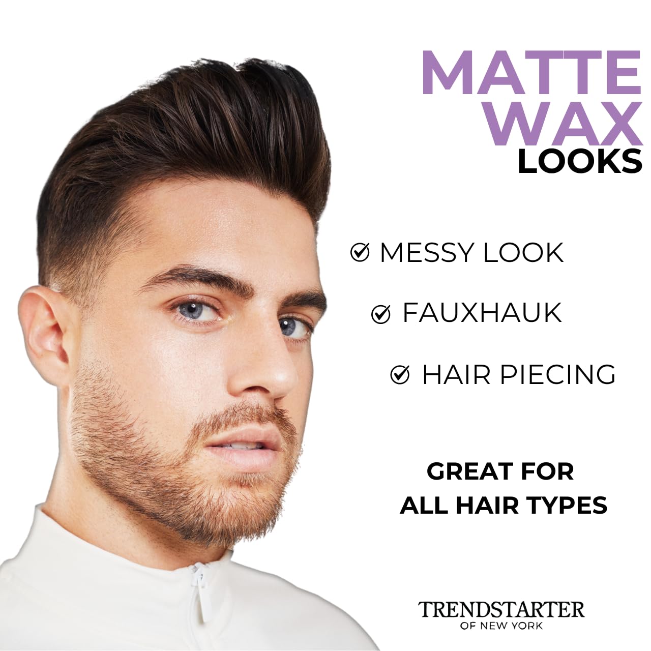 TRENDSTARTER - Men's Firm Hold Travel-Size Pomade (2oz) - Matte Finish, Water-Based, Flake-Free Styling Wax for All Hair Types