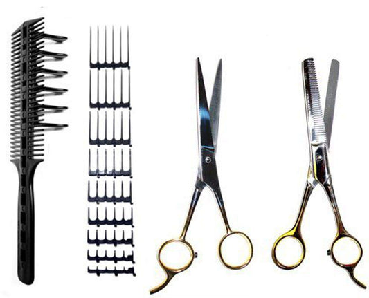 Scissor Clipper Over Comb Hair Cutting Tool - Barber Hair Cutting kit - DIY Home Hair Cutting Guide Comb Set (Jumbo Value-Pack, Black)
