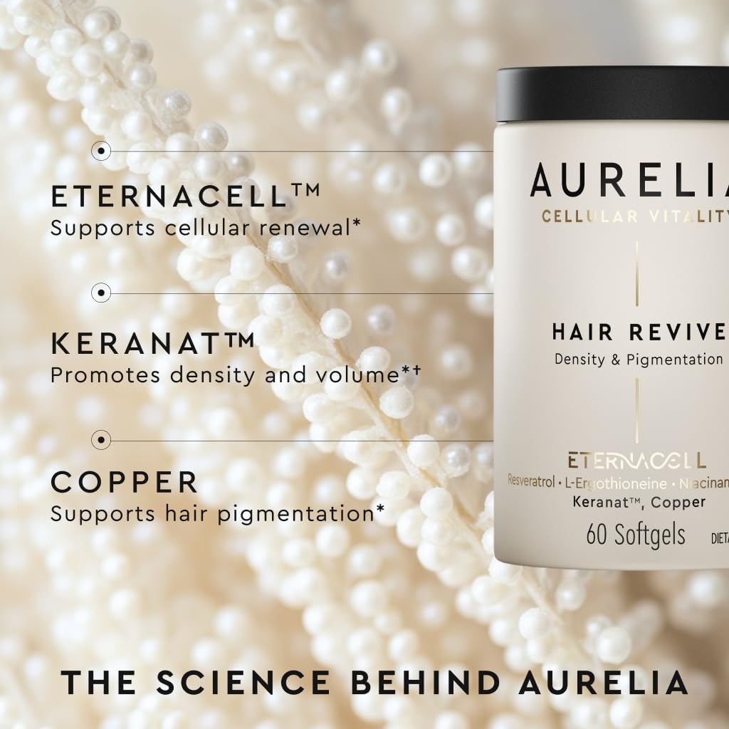 AURELIA Hair Revive | Advanced Cellular Anti-Aging Supplement | Support Hair Growth & Fuller, Healthier Hair | with Zinc, Resveratrol, Niacinamide, Ergothioneine, Keranat & Cooper