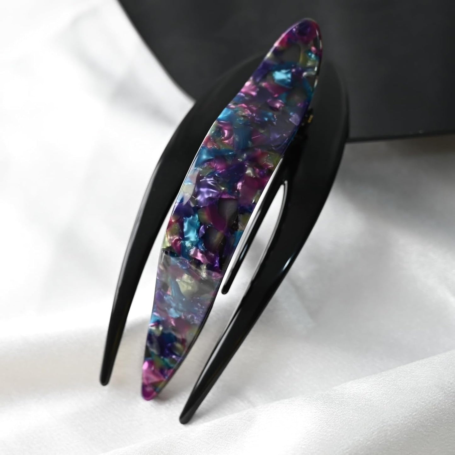 Handmade Celluloid French Design Tortoise Shell Barrettes Side-slide Opening Duck Luxury Fashion Accessories Hair Clip Claw for Women (floral purple)