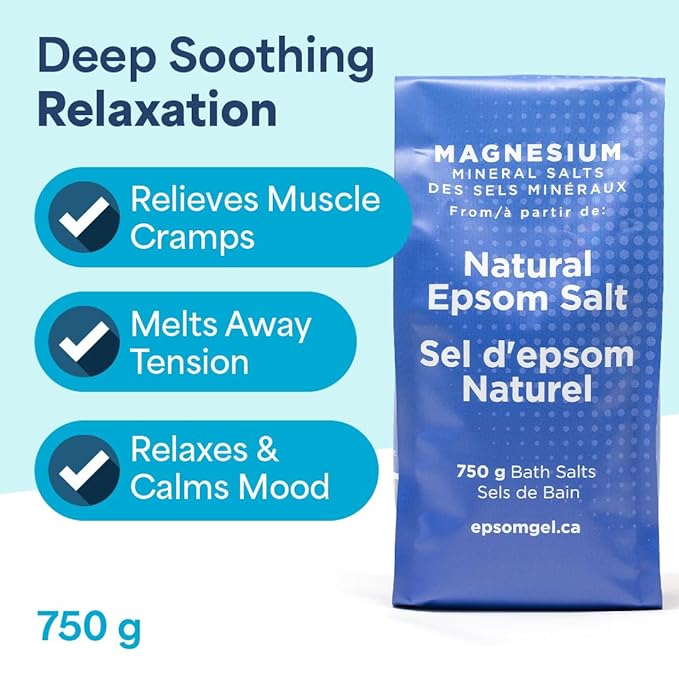 Epsomgel™ Natural Epsom Salts - 750g | 100% Pure Magnesium Bath Salts for Sore Muscles | Ideal for Relaxation, Muscle Relief & Skin Soothing | Relaxing Home Spa | Unscented