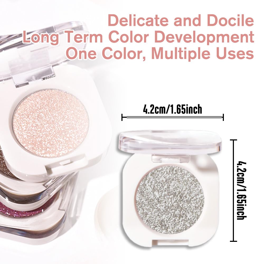 Slive Glitter Single Eyeshadow, Lightweight Blendable Mini Eye Shadow for Older Women, Monochrome Eyeshadow Palette Makeup Pigmented Waterproof, Vegan & Cruelty-Free, 12