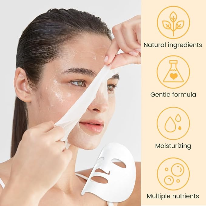 Honey Face Sheet Mask Skincare,Hydrating Spa Face Mask For Sensitive Skin,Moisturize,Nourish for All Skin Types,Natural Skin Care Spa Face Mask for Women Men Girls,Pack of 6