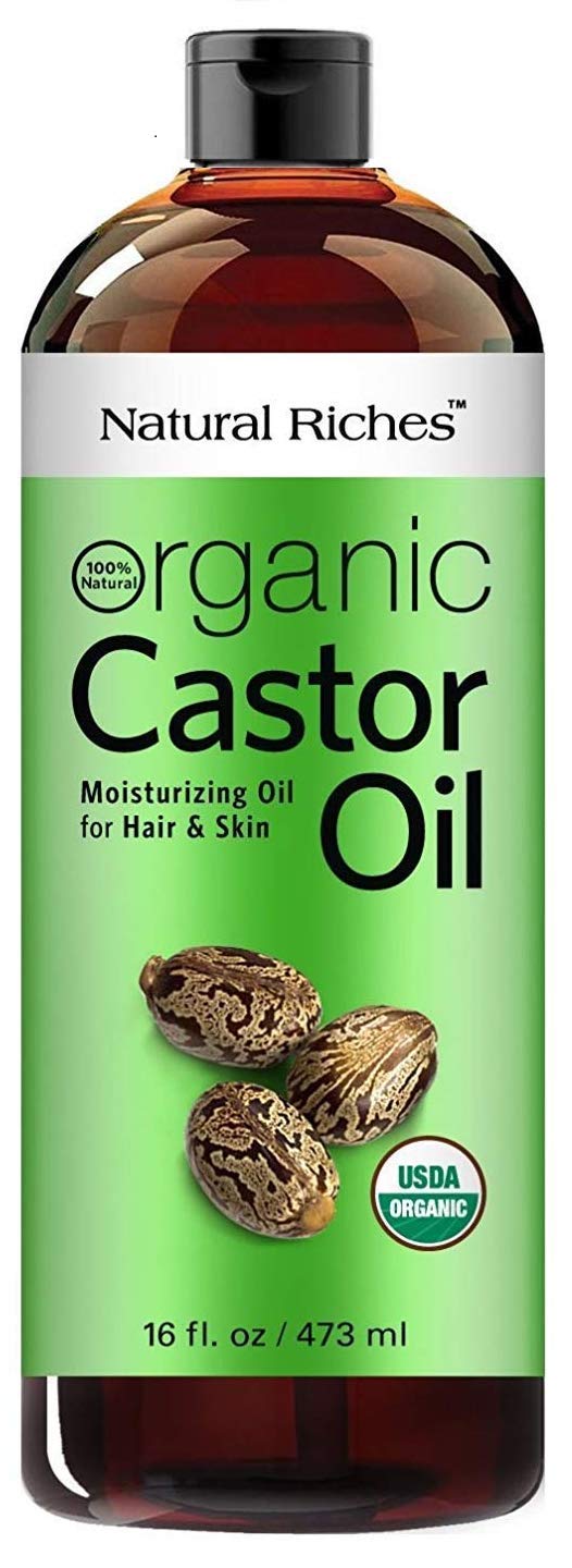 Natural Riches Organic Castor Oil - Cold Pressed, USDA Certified for Hair Growth, Thicker Eyelashes, Eyebrows - Moisturizes Dry Skin and Hair, Helps with Dandruff - Hexane-Free, 16 fl. oz.