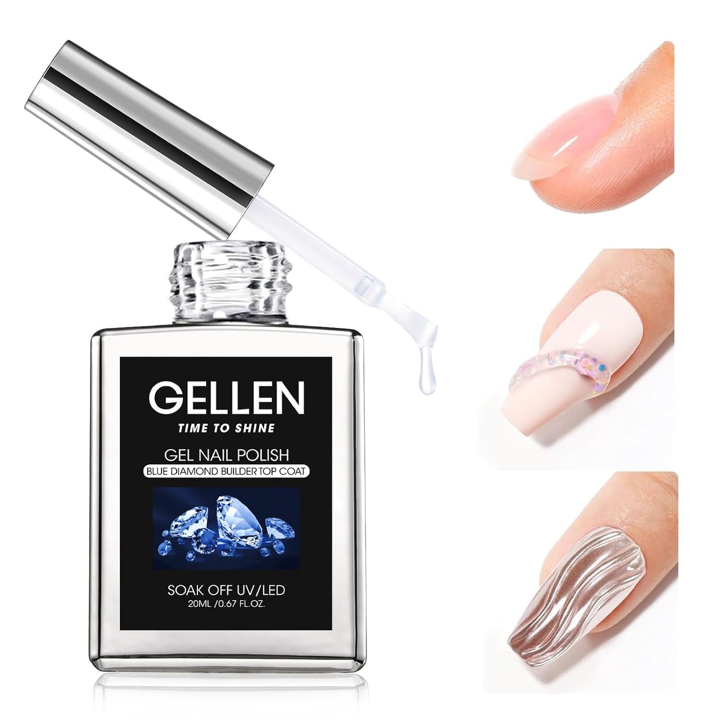 GELLEN 4 in 1 Builder Gel & Top Coat in a Bottle, 20ml Upgraded Formula Nail Gel for Nail Apex, Glossy Top Coat, 3D Nail Arts & Chrome Nails, Home Salon Manicure Gift for Women Girls