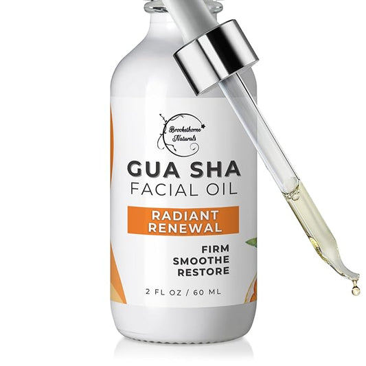 Brookethorne Naturals Gua Sha Oil for Face | Radiant Renewal Facial Oil for Gua Sha Massage & Dermaplaning | 100% Natural Hydrating Face Oil with Jojoba, Rosehip, Argan Oil & AHAs to Firm & Restore