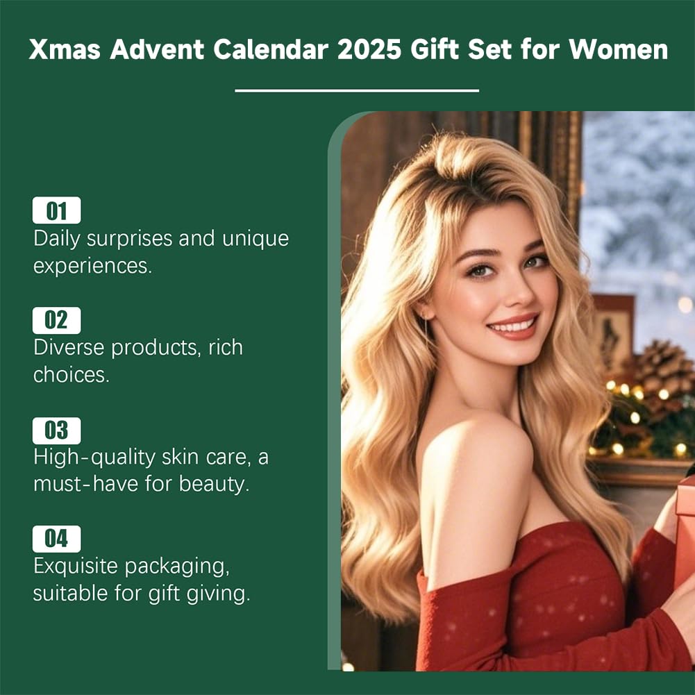 Makeup Advent Calendar 2025 for Women,24 Days Christmas Gift Makeup Sets with Lip Gloss,Body Lotion,Face Cream for Moisturizing,Even Skin Tone and Increase Skin Elasticity,Xmas Skincare Gift
