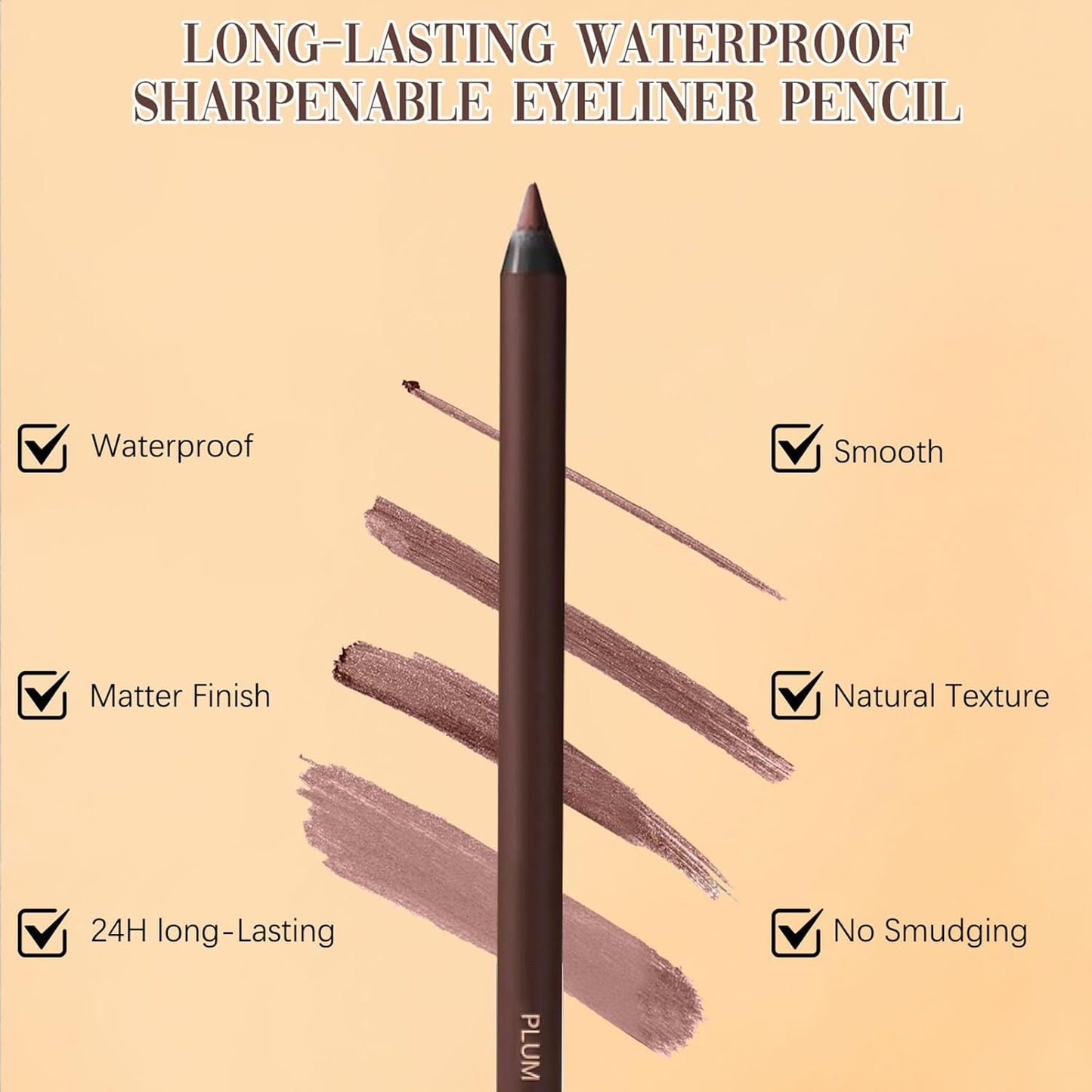24 Hr Waterproof Eyeliner Duo Sharpenable Eye Pencil, 2025 New Persona Eyeliner Pencil Waterproof, No Smudging, No Fading, Long-Wearing, Smooth and Easy To Color (Plum)