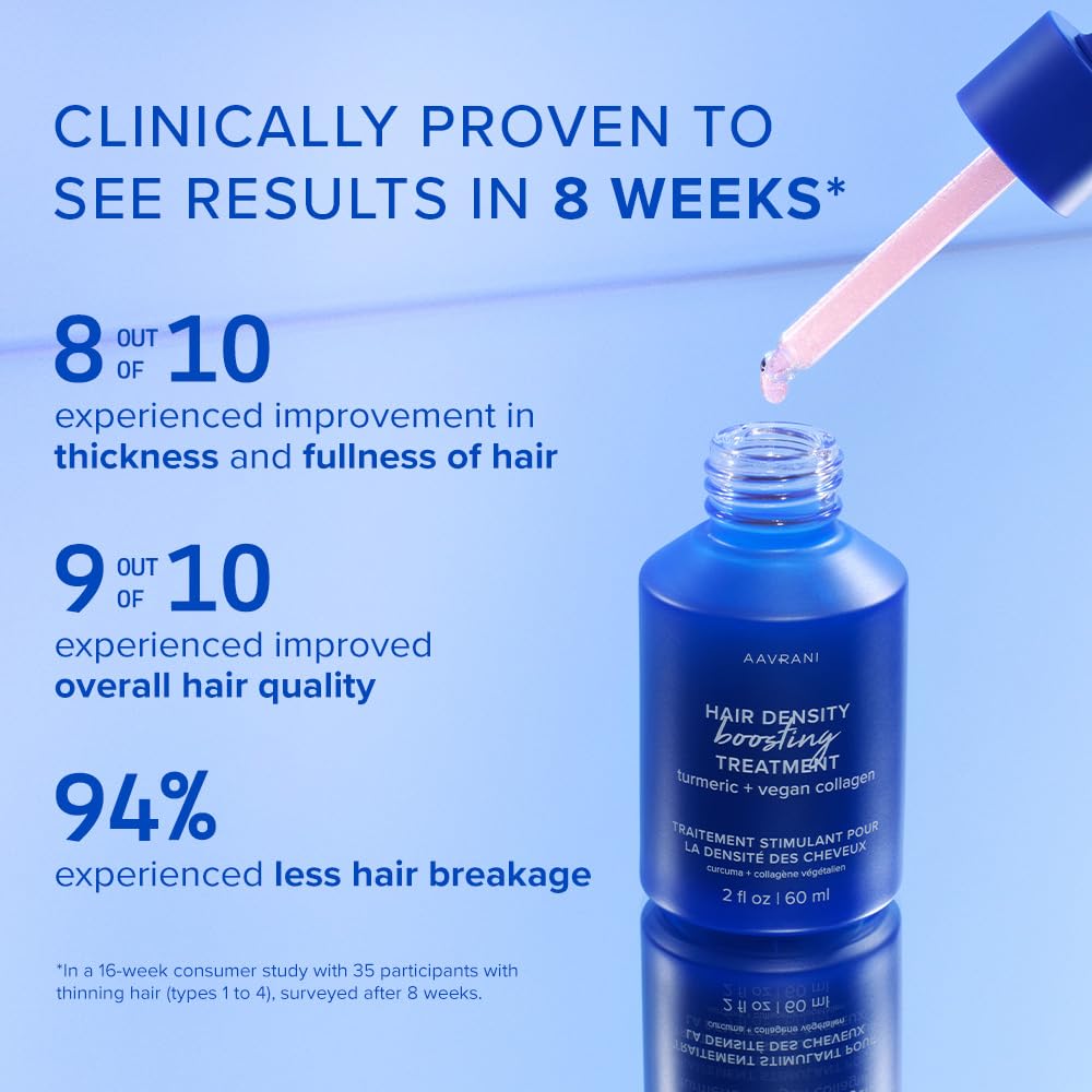 AAVRANI Hair Density Boosting Treatment - Ashwagandha, Vegan Collagen, And Turmeric Scalp Serum For Thicker, Fuller Hair - Vegan, Non-Greasy - 2 Fl Oz