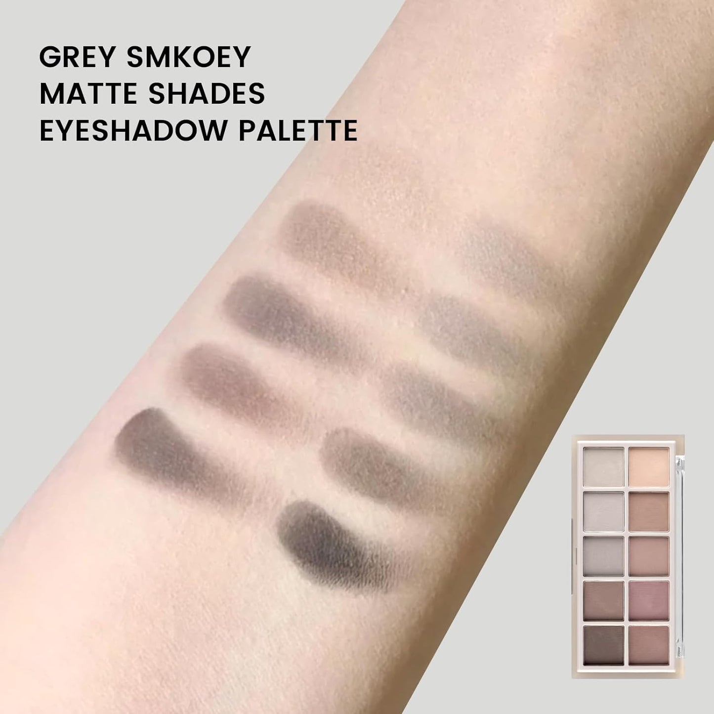 KYDA 10 Colors Nude Eyeshadow Palette, Neutral Grey Smokey Eye Pallete, Taupe Brown Matte Eye Shadow Palette, Ultra-Blendable, Long Lasting Natural Eyeshadow for Older Women, Smokey Grey