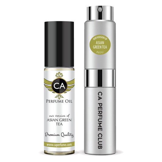 CA Perfume Duo Impression of Asian Green Tea For Women And Men Perfume Layering Set Long Lasting Travel Size EDP + Body Oil Roll-On Bottle 0.27 Fl Oz+0.33 Fl Oz